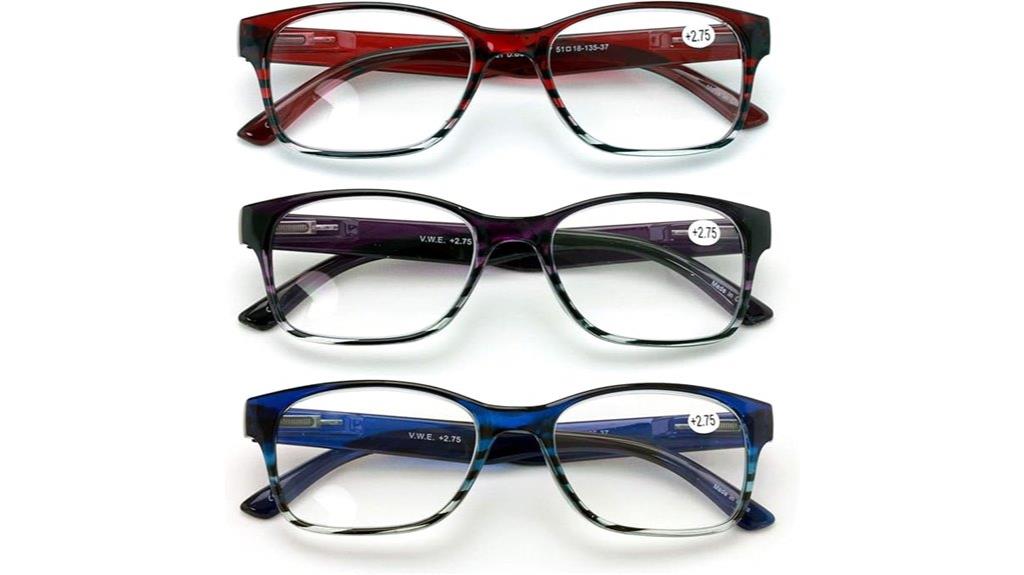 three pair reading glasses
