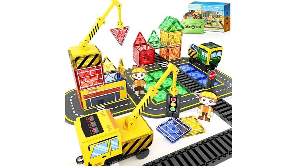 magnetic building set with cranes