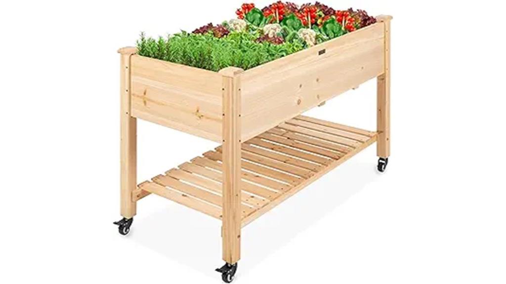 wooden garden bed with wheels